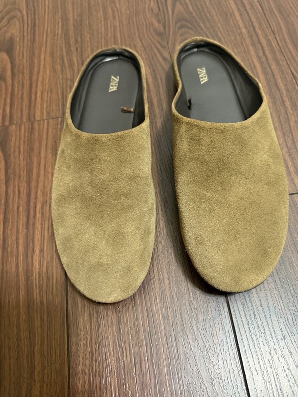 ZARA Brown Suede Mule Flats Slip On Minimalist Leather Slides Size 39 - Picture 2 of 12